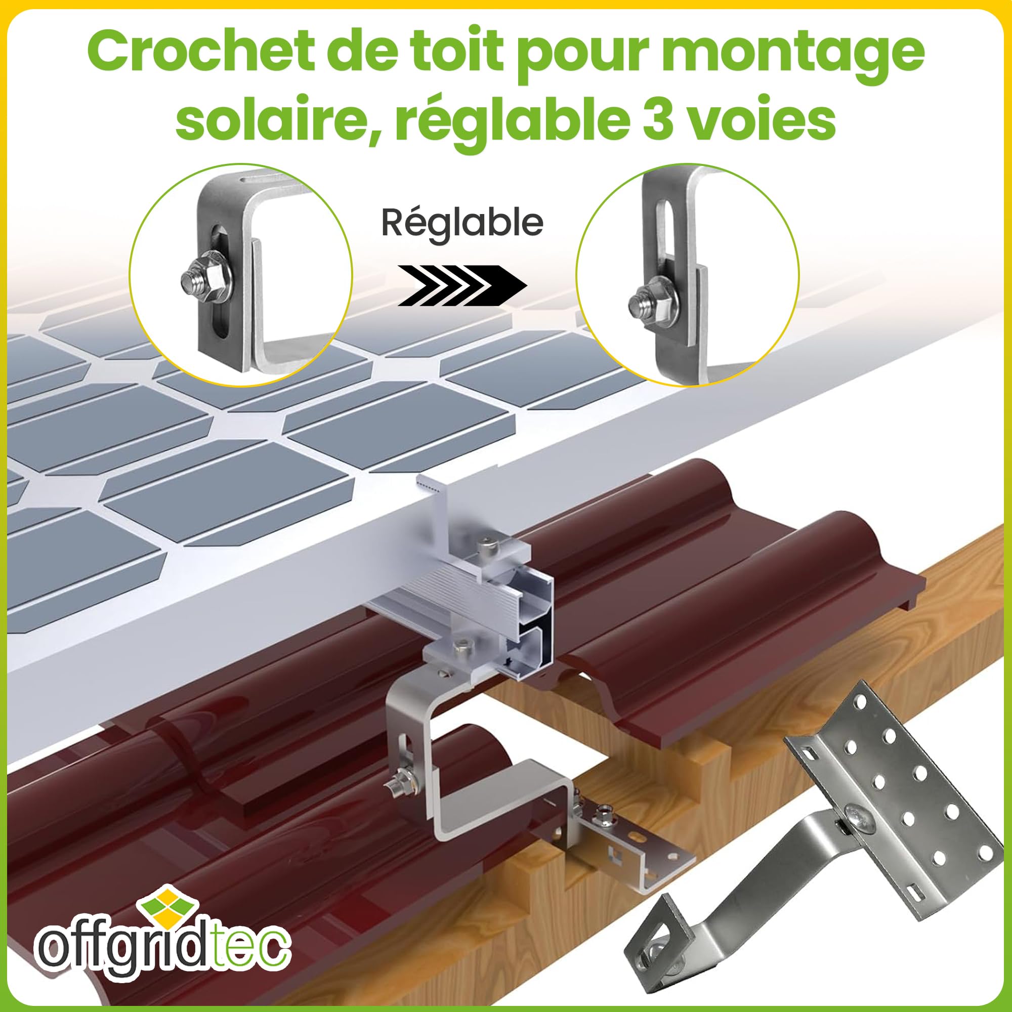 Offgridtec© Lot de 4 crochets de toit en acier inoxydable réglables sur 3 positions