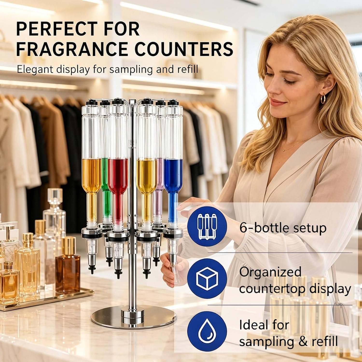 Stazione Erogatrice di Profumo Liquido, Riempitrice di Liquido per Montaggio su Tavolo per Profumo, con 6 Bottiglie (375 Ml/500 Ml), Teste della Pompa Regolabili, Pompa di 500ml