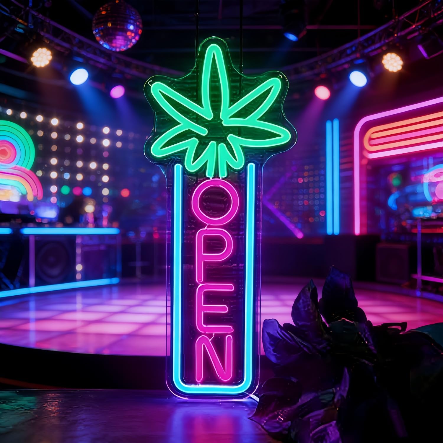 Green Leaf Neon Sign, Dimmable LED Light for Wall Decor, USB Powered Neon Lamp for Bar Man Cave Dispensary Store Hotel Party Decorations Unique Birthday Gift for Lover