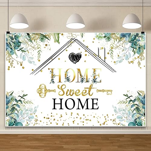 AOFOTO Home Sweet Home Backdrop for Housewarming Green Leaves Key House Printed 