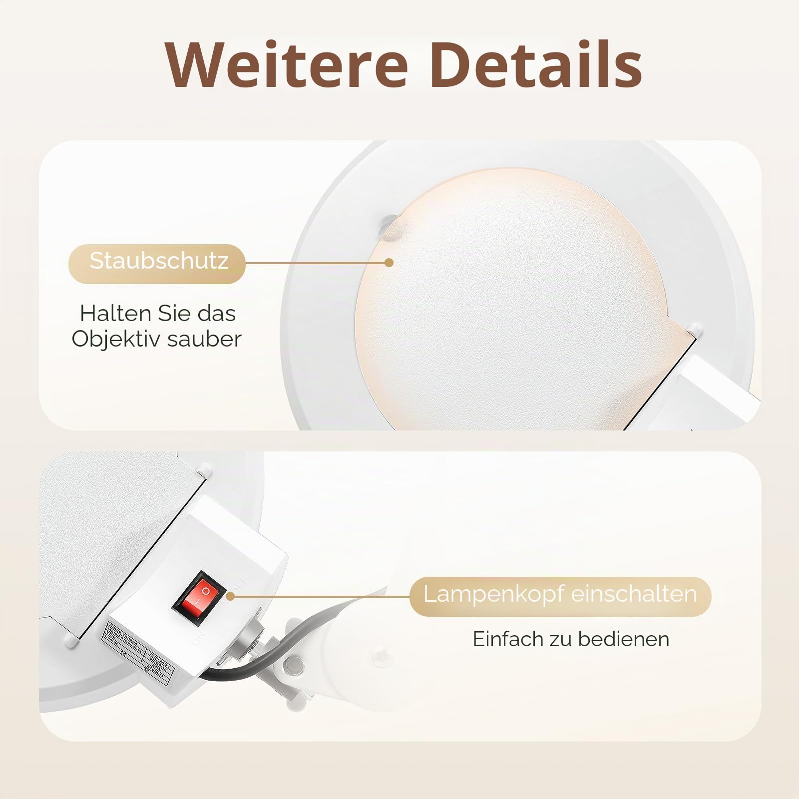 5X LED Lupenleuchte 125MM Lupenlampe mit Standfuß, 5 Dioptrien Lupe mit Licht Standlupe Arbeitsleuchte Kosmetiklampe mit Rollstativ Weiß Lampe Beauty Salon (5X)