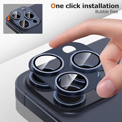 Miniatura 4 de Solnern - Protector de lente de cámara, con diamantes brillantes protección contra caídas cubierta de cristal templado 9H, anillo de metal,