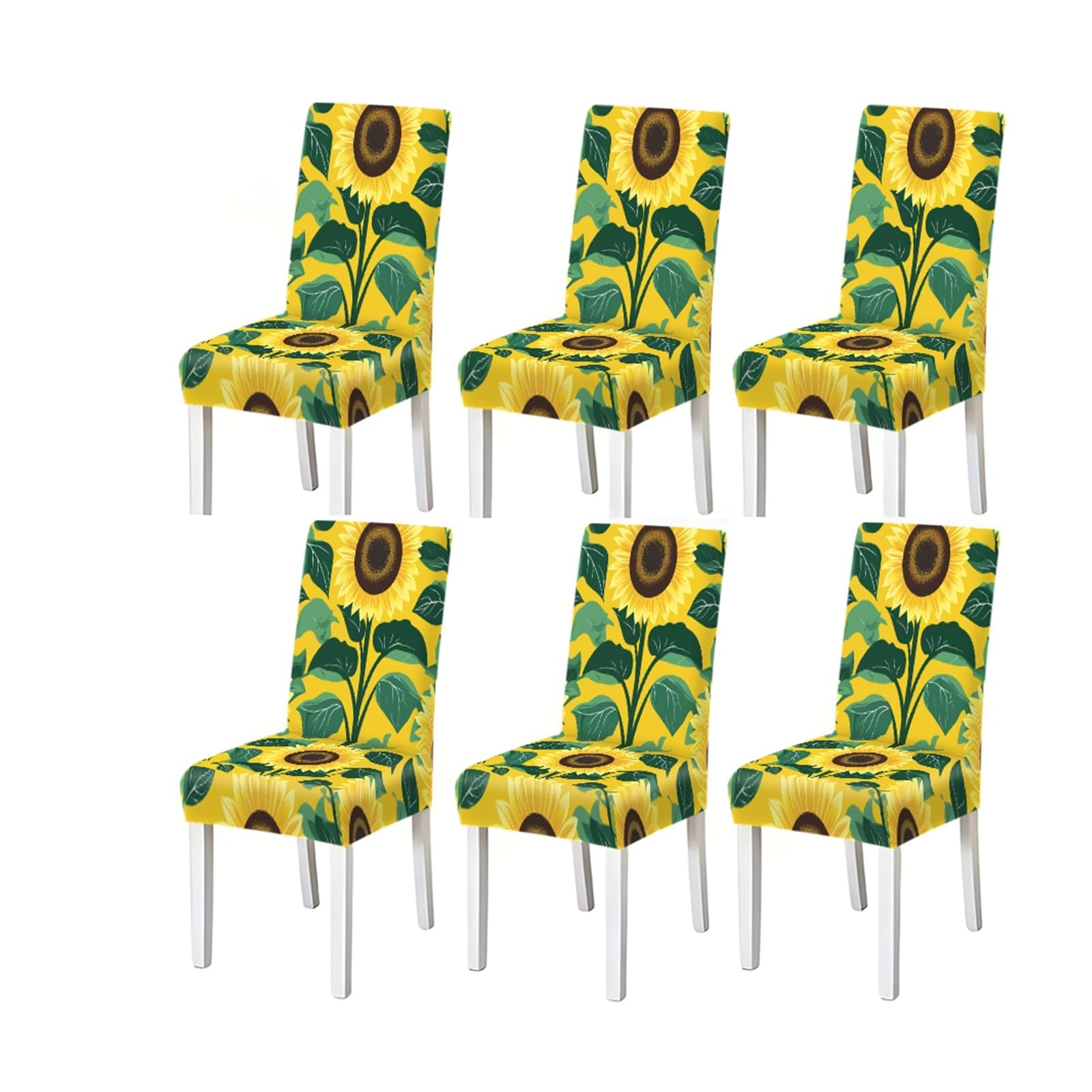 KXUAUV Sunflower Floral Pattern Print Dining Chair Covers Set Of 2/4/6, Stretch Slipcovers For Kitchen Dining Room Seat Protectors for Restaurant Hotel Party(6PCSChair cover)