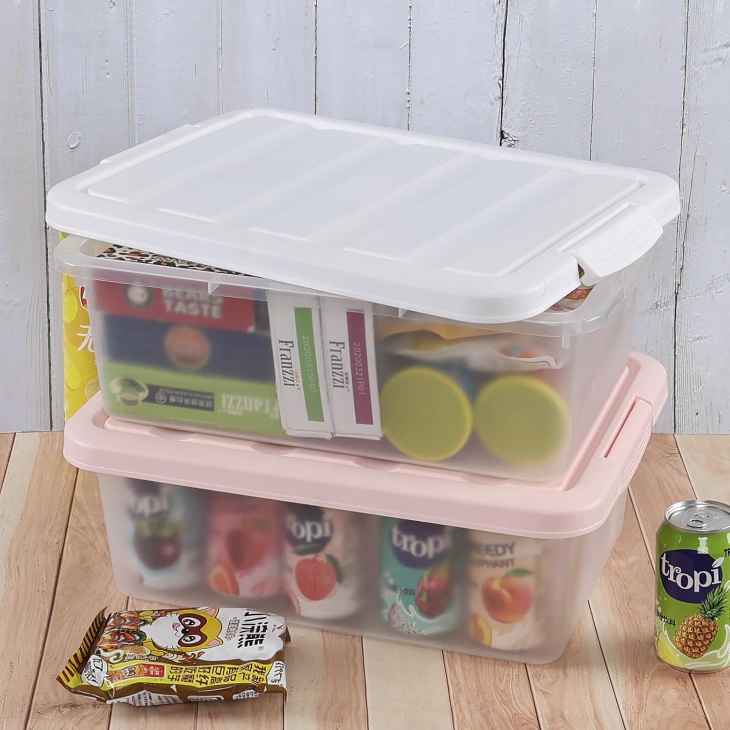 2 Packs Plastic Storage Bin with Lid, 14 Quart Latching Container Box, F