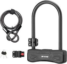 BYKING Bike Lock, Heavy Duty Bicycle D Lock with Cable, 3 High-Security Keys and 1.2m Steel Cable for Road, Electric, Folding, Mountain Bike and Scooter.