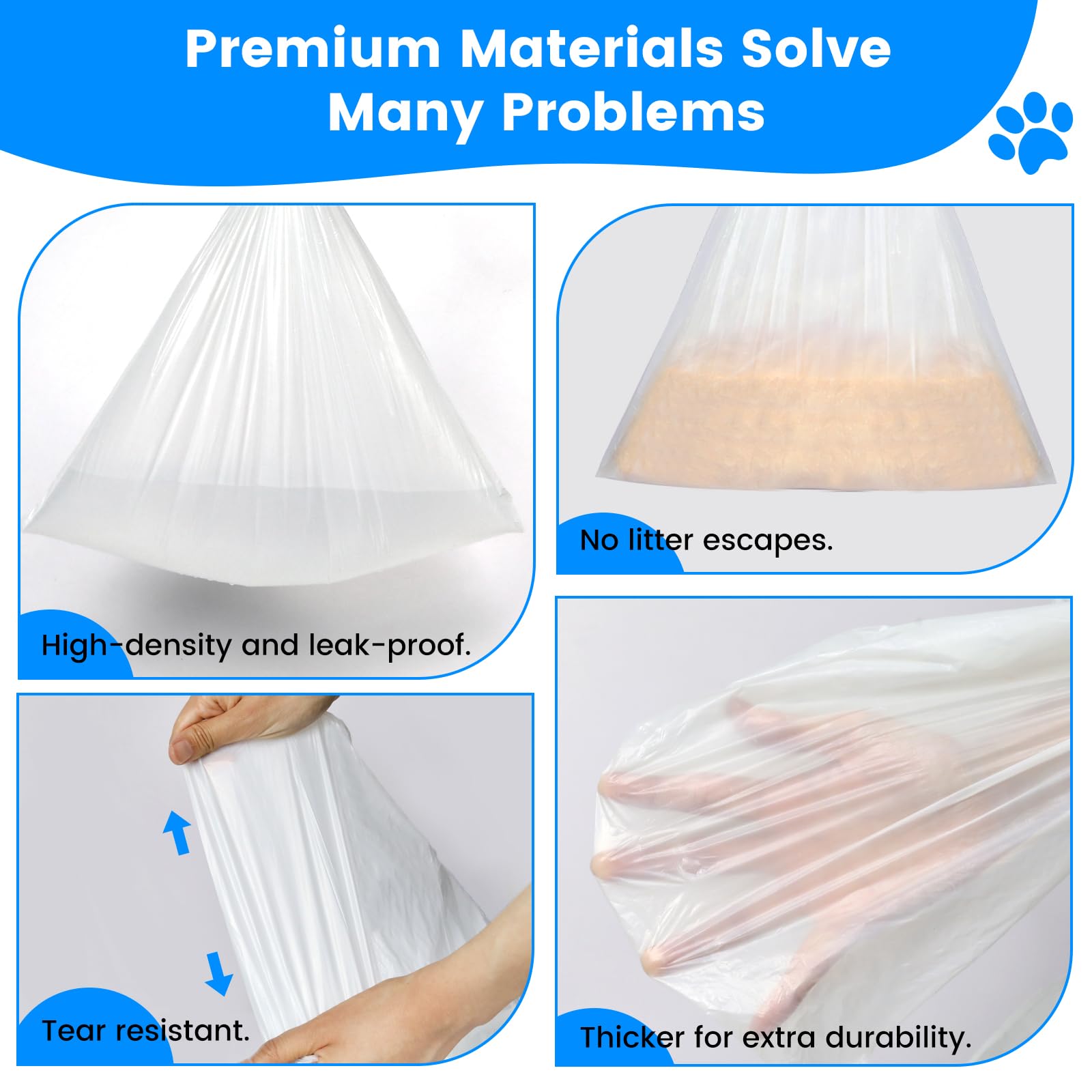 60 bolsas de arena para gatos, bolsas de receptáculos con cordón compatibles con Meo. Caja de arena para gatos autolimpiable MW-SC01 MW-SC02 MW-LR01, sin desgarros, a prueba de fugas, 18 x 12.6