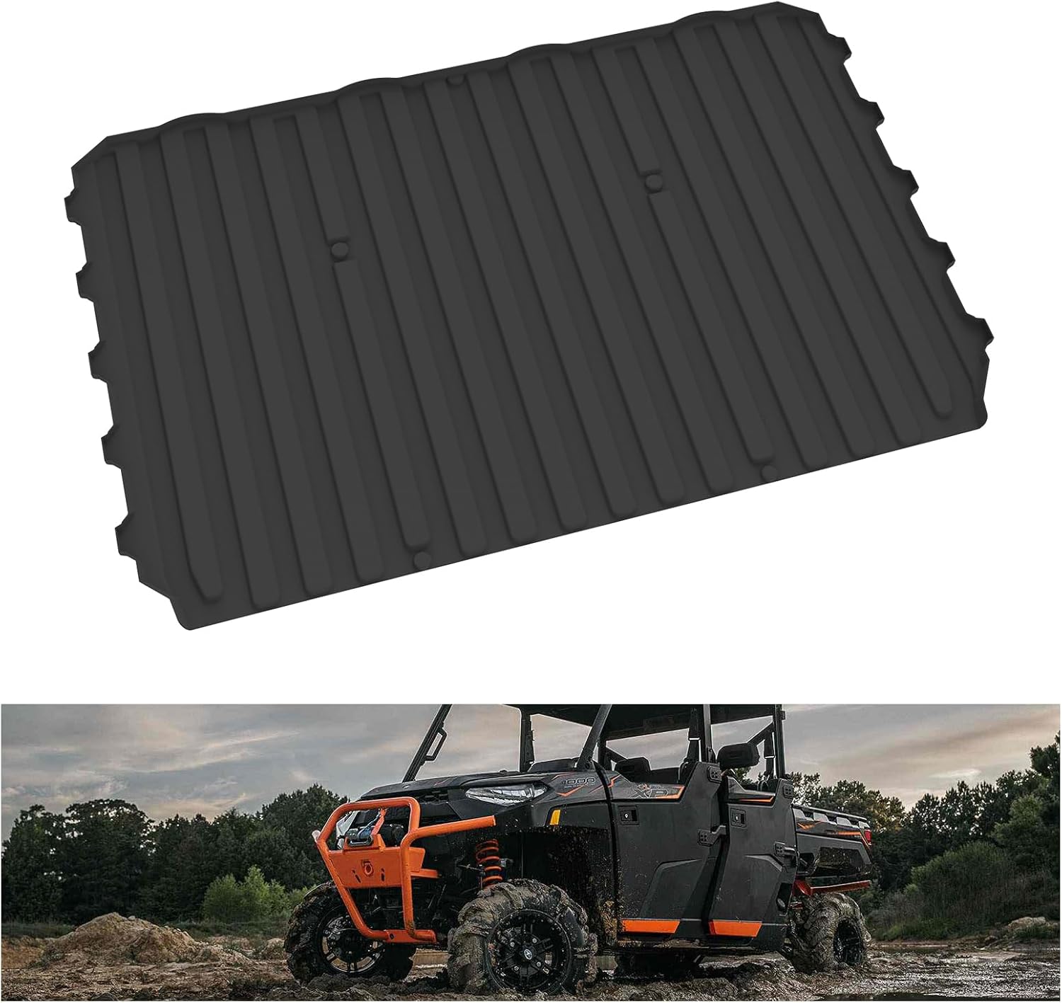 KIWI MASTER Bed Mat for 2018-2026 Polaris Ranger 1000/ XP 1000 Crew Accessories, Custom Fit All Weather Rear Cargo Liner, Heavy Duty TPE Tray Trunk Mat, Black