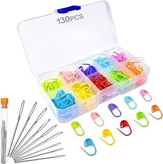 Redamancy 130 Marcadores Crochet, 10 Colores Marcadores Ganchillo, 9 Agujas de Coser con Ojal Drande, con Caja de Almace...