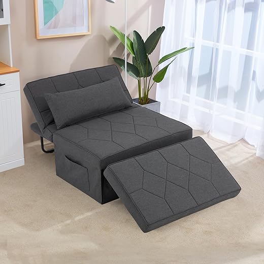 Mdeam Upgraded Sleeper Chair Bed Sofa Bed 4 in 1 Multi-Function Folding Ottoman Bed with Adjustable Backrest for Small Apartment/Living Room,No Installation(Dark Gray)