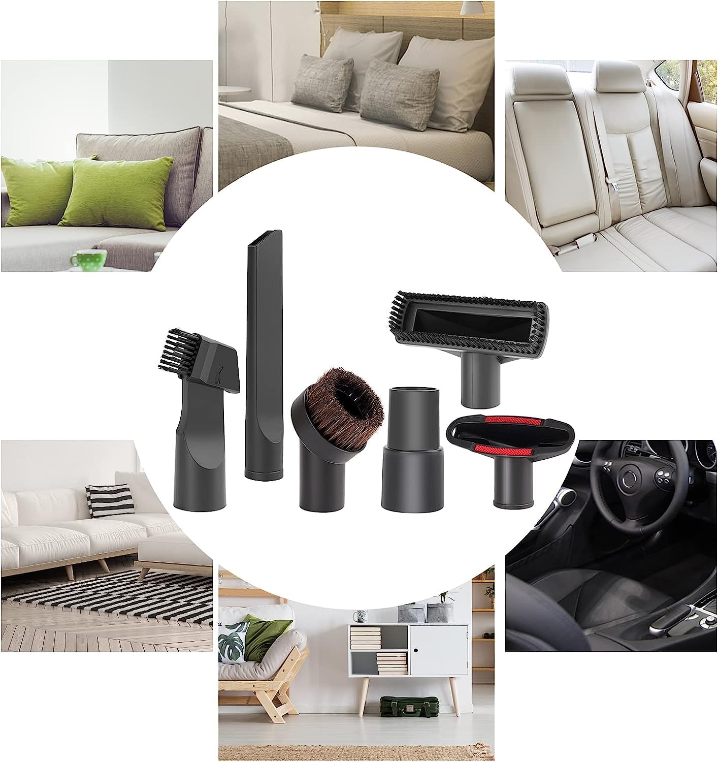 Kit 6 Accessoires Pour Aspirateur - Adaptateur 32/35 Mm, Brosses Et Embouts Pour Karcher, Rowenta, Bosch, Etc.