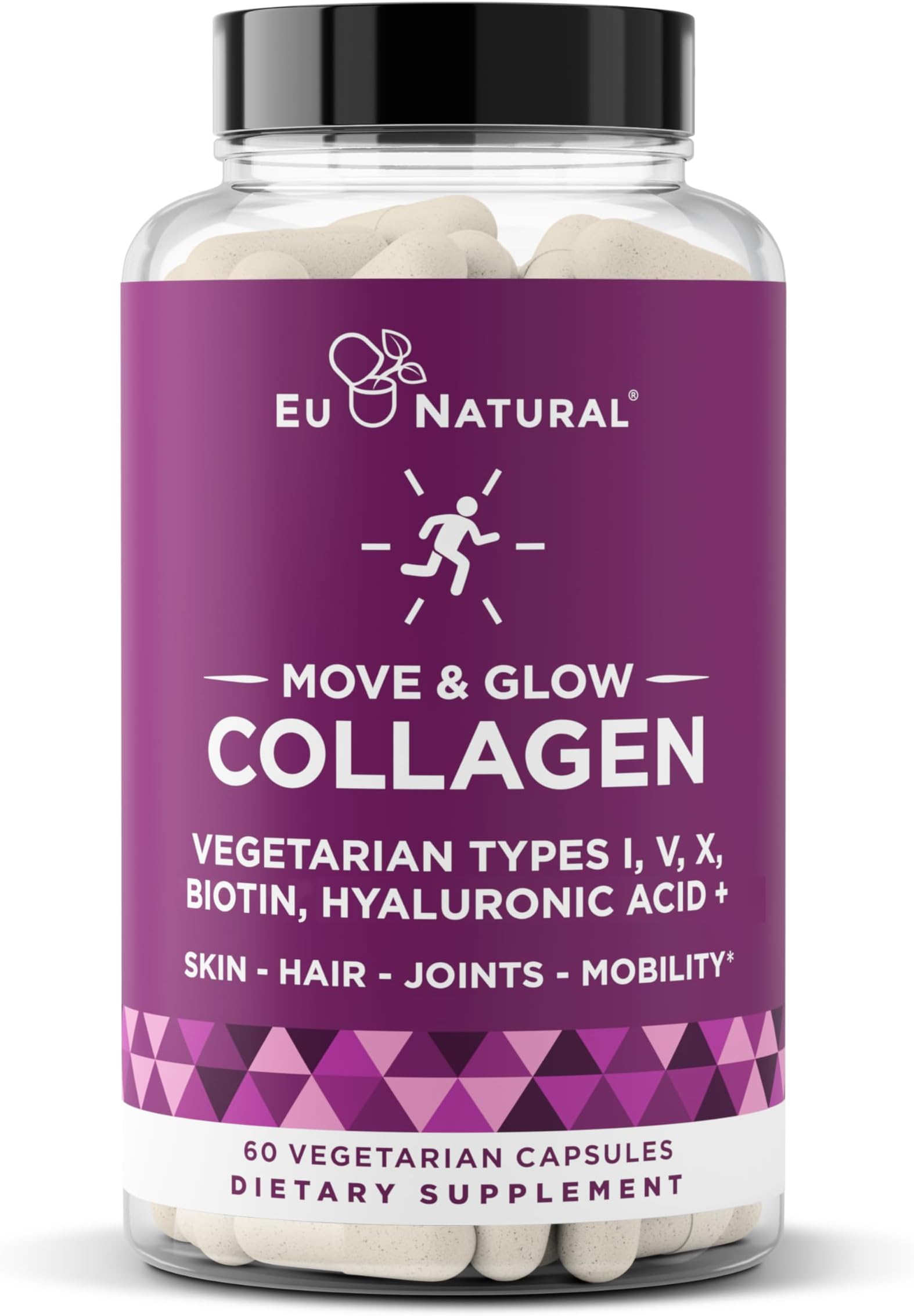 Move & Glow Collagen Pills for Women & Men - Vegetarian Multi-Collagen (Type I-V-X) with 9 Plant-based Superfoods for Skin Health & Joint Support - Biotin, Vitamin C, Vitamin E, 60 Vegetarian Capsules