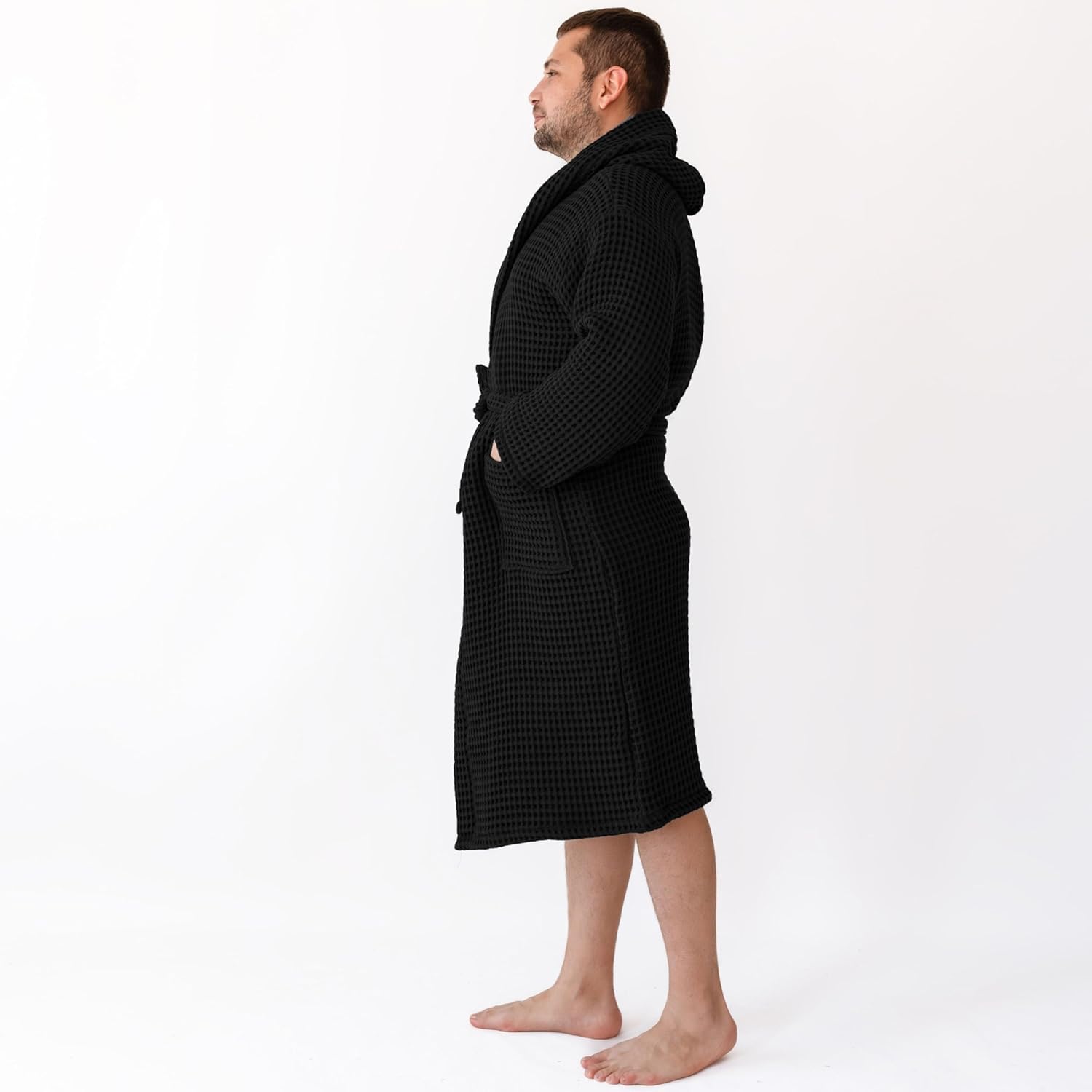 100% Turkish Cotton Men's Waffle Robe with Hooded, Premium Soft Cozy Housecoat or Quick-Dry Bathrobe for Mens