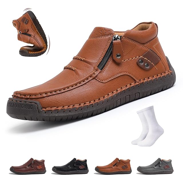 The First Young Shoes Men Mens Handmade Premium Leather Slip-On Driving Boots Slip On Boots for Men Travel