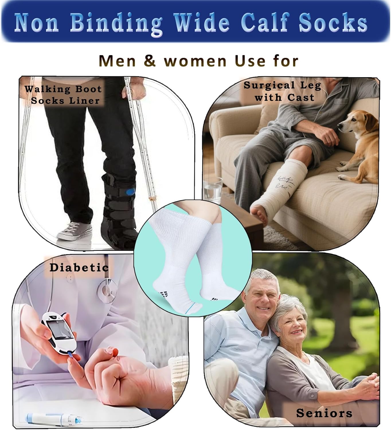 Walking Boot Sock Replacement Extra-Wide Knee High Socks for Foot Brace,Fracture Boot Men & Women 2 Pairs - Image 6