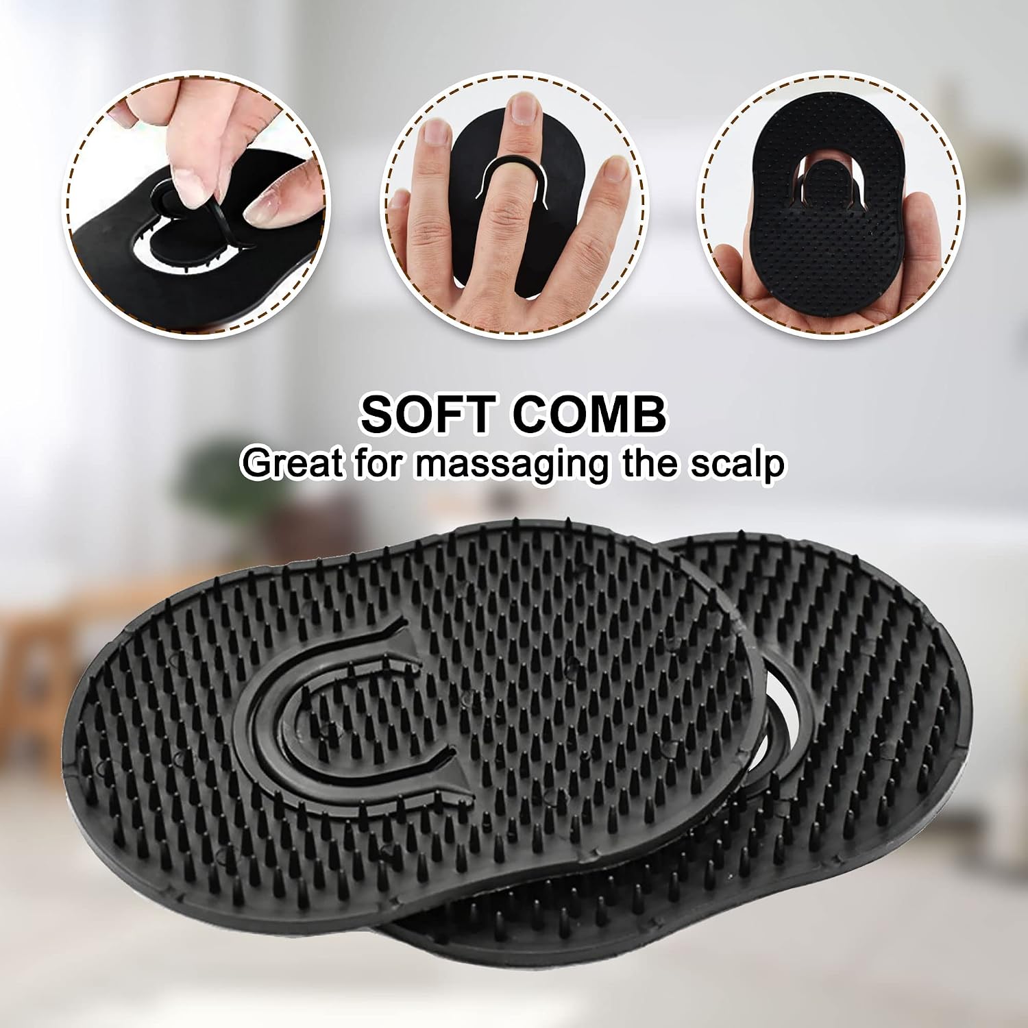 Soft 'N Style 4 Packs Pocket Palm Combs, Shampoo Comb, Massager Hair Brush Comb, Scalp Massager Brush Comb (Black)