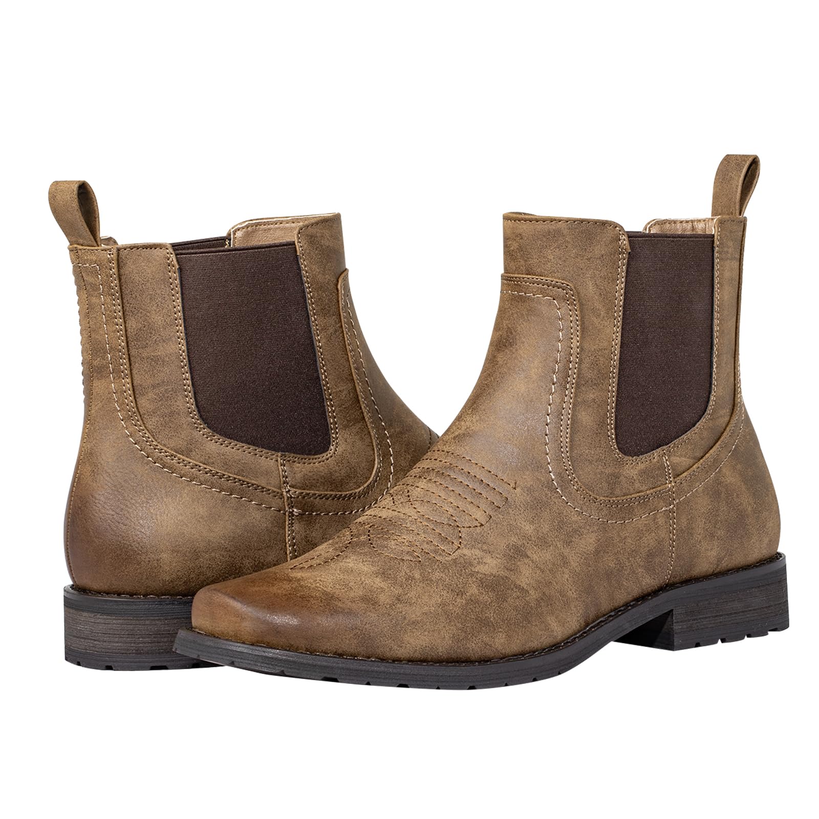 J's.o.l.e Chelsea Boots Cowboystiefel Herren Western Quadratische Schlupf Stiefeletten Elegant Casual Vintage Dress Ankle Boots Braun