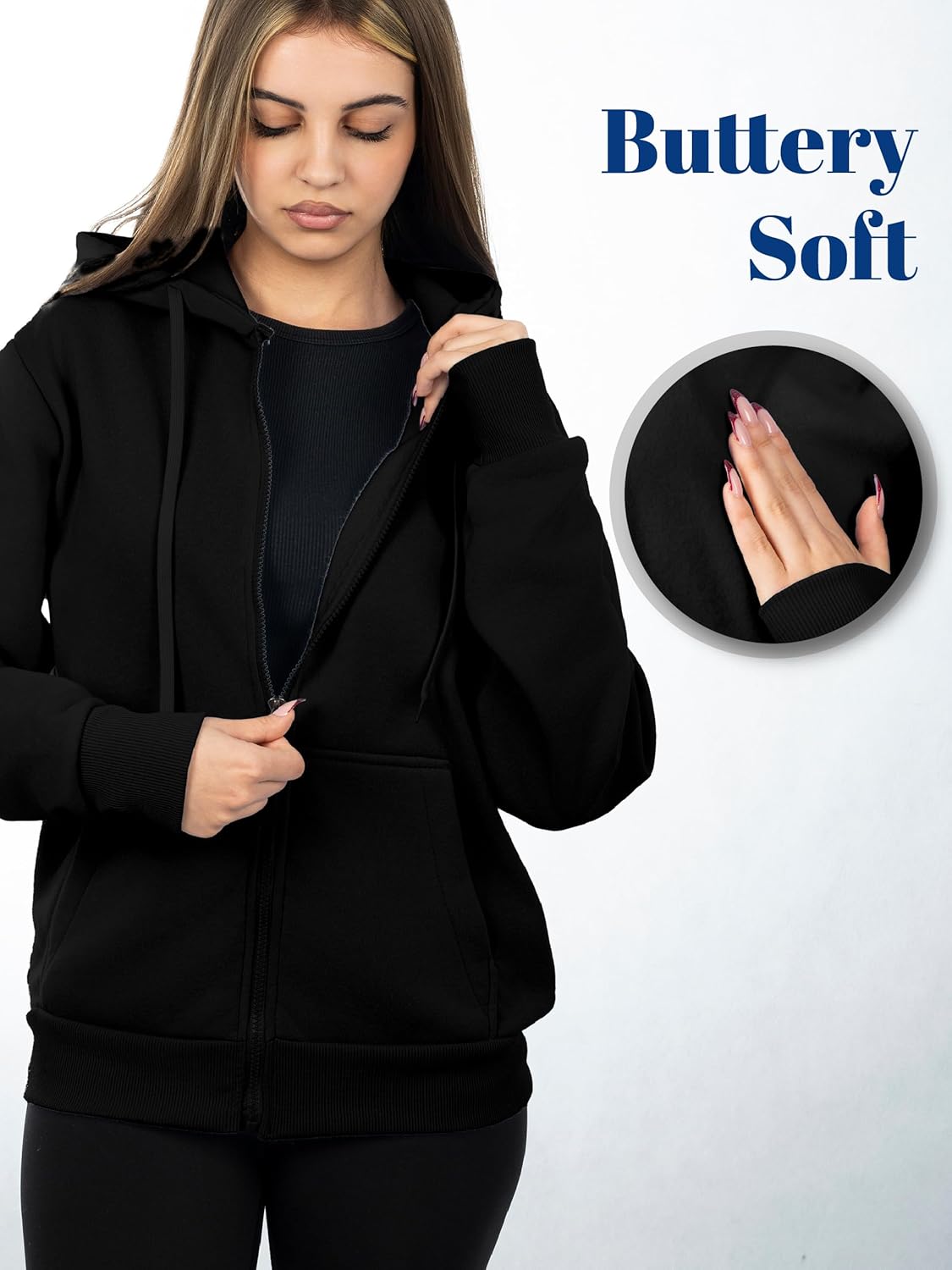 Oversized Zip Up Hoodie for Women, Soft Fleece Cotton Blend, Cozy Full Zip Sweatshirt - Image 4