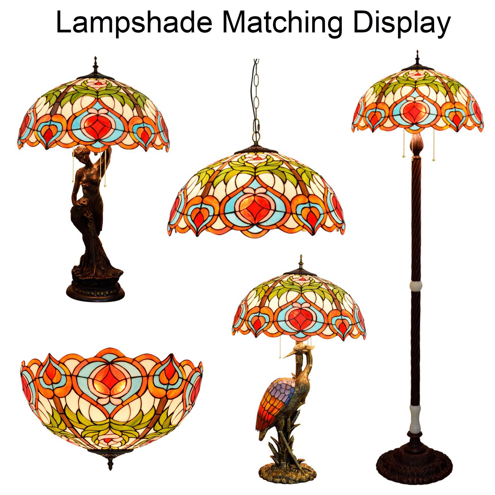 Wymiana abażuru lampy 50 x 25 cm witraż ważka róża winogrona barokowy styl abażur tylko z nasadką pasuje do lampy stołowej lampa wisząca lampa podłogowa oprawa sufitowa, brzoskwiniowy