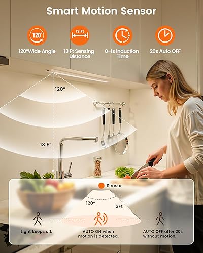 Miniatura 2 de Luces para debajo del gabinete de 8 pulgadas, 41 LED recargables con sensor de movimiento magnético, luz para interiores, brillo regulable de 6000