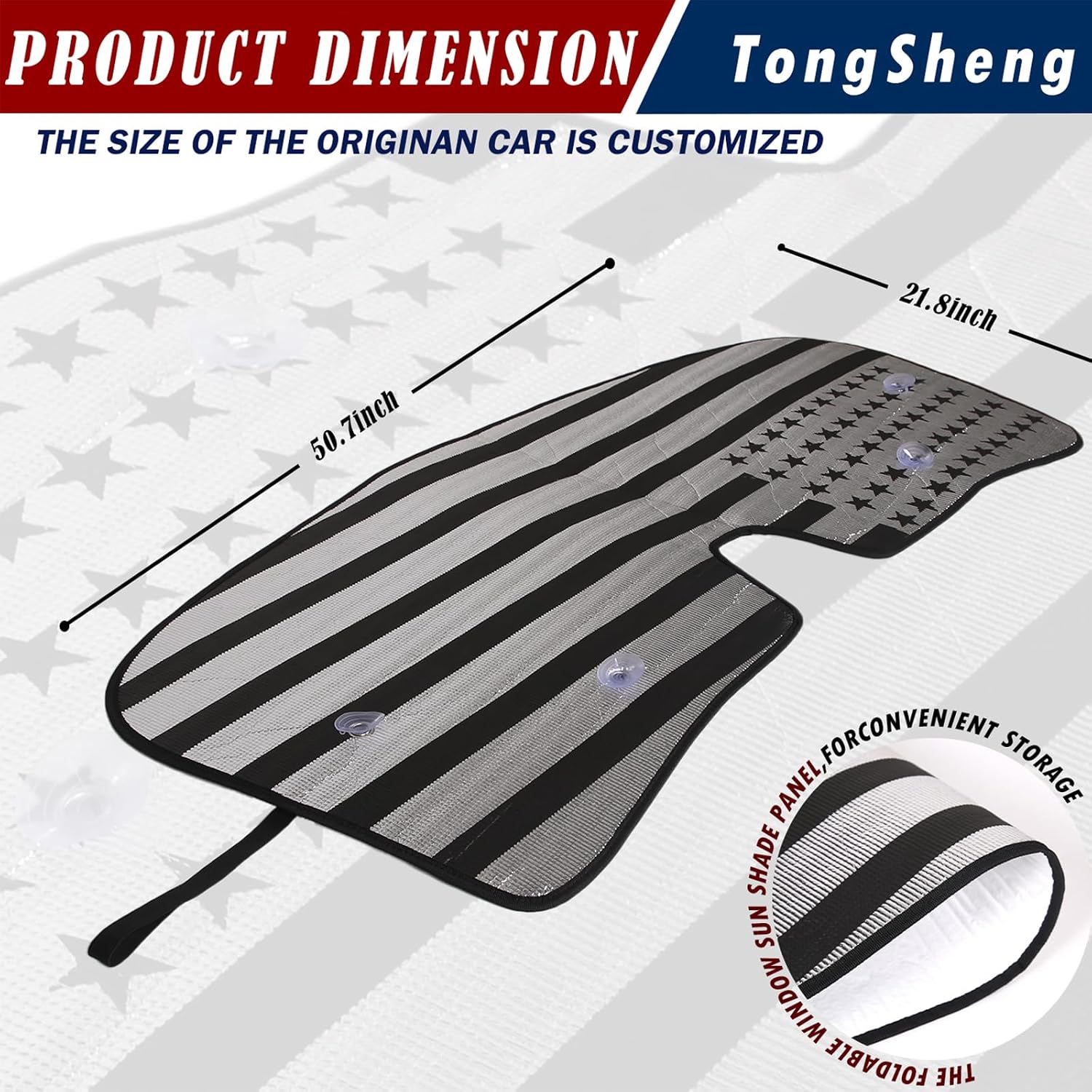 The Original Windshield Sun Shade Compatible with Toyota Supra GR A90 A91 MK5 2019-2025+ Car Front Windshield Reflective Sunshade Protector Sun Shade (Black Silver US Flage, Reflective Aluminum Foil)