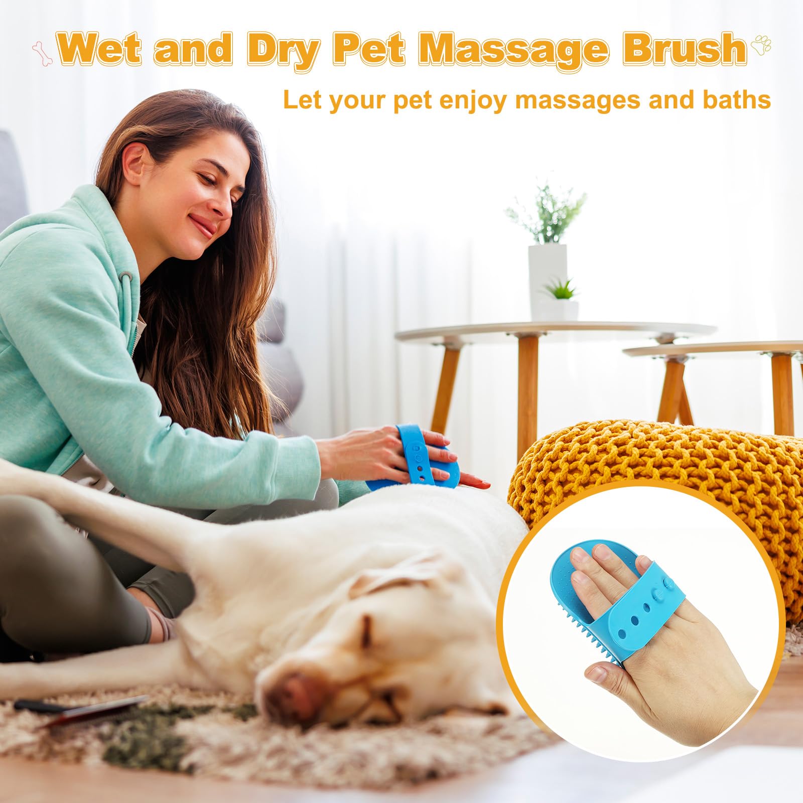 Hunde-Badebürste, Silikon-Shampoo-Bürste mit verstellbarem Ringgriff, Massage-Schrubber (2 Stück, blau), für langes, kurzes Haar, Hunde und Katzen, Baden, Reinigung, Shampoonieren