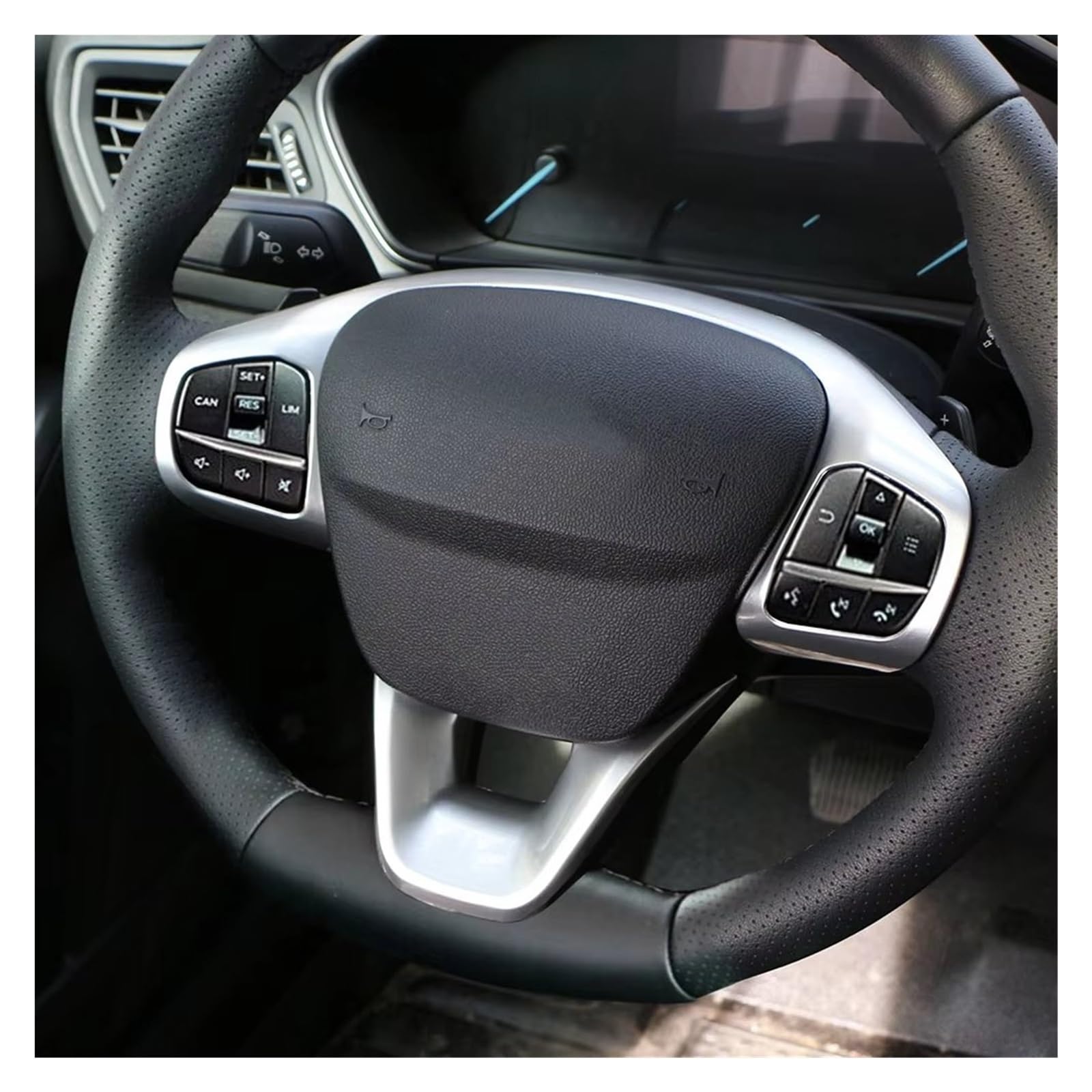 Interno Accessori Volante Pannello Copertura per Ford per Fiesta MK8 2017-2021 per Focus MK4 2019-2023 ABS Auto Pulsante Controllo Telaio Trim Adesivo Decorativi(Carbon Fiber Black)
