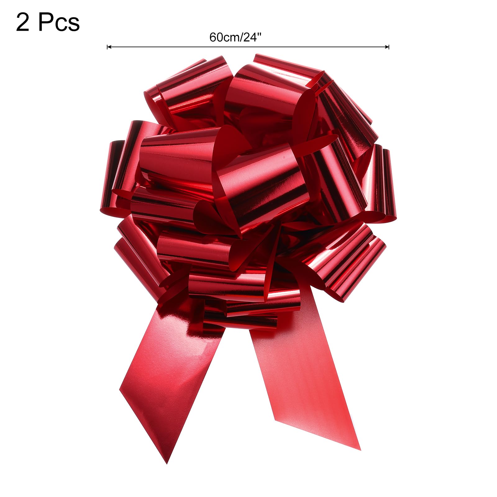 QUARKZMAN 2 Lazos Metálicos para Envolver Navidad Regalos, Extra Gigantes, de 24 Pulgadas/60 Cm, para Cestas de Boda, Regalos, Lazo Grande, Color Rojo