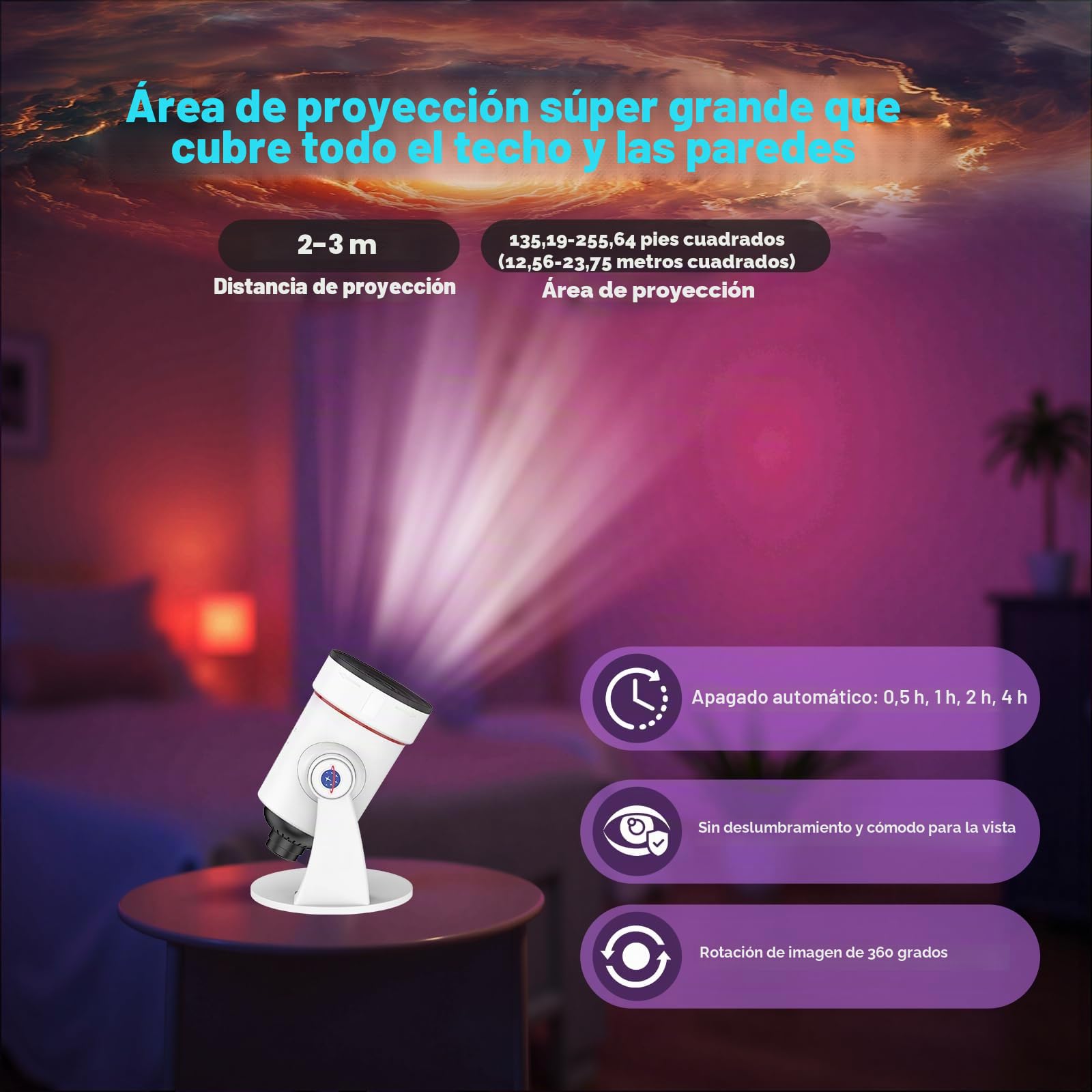 Proyector Estrellas Con MáQuina de Ruido Blanco Con 28 Paisajes Sonoros Naturales Relajantes Distintos10 Diapositivas Intercambiables FuncióN de ProyeccióN de Luz Estelar y Temporizadores de1/2/4horas