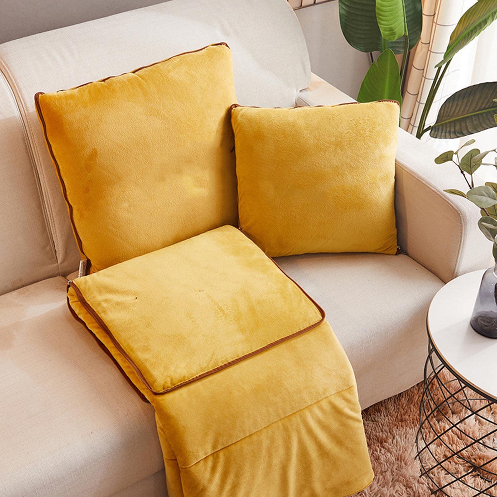 JUSHZ Coperta Pile Singolo Divano Scaldaletto Copertina Cuscino E Trapunta A Doppio Uso Addensato In Inverno Pisolino (yellow,145x190cm)