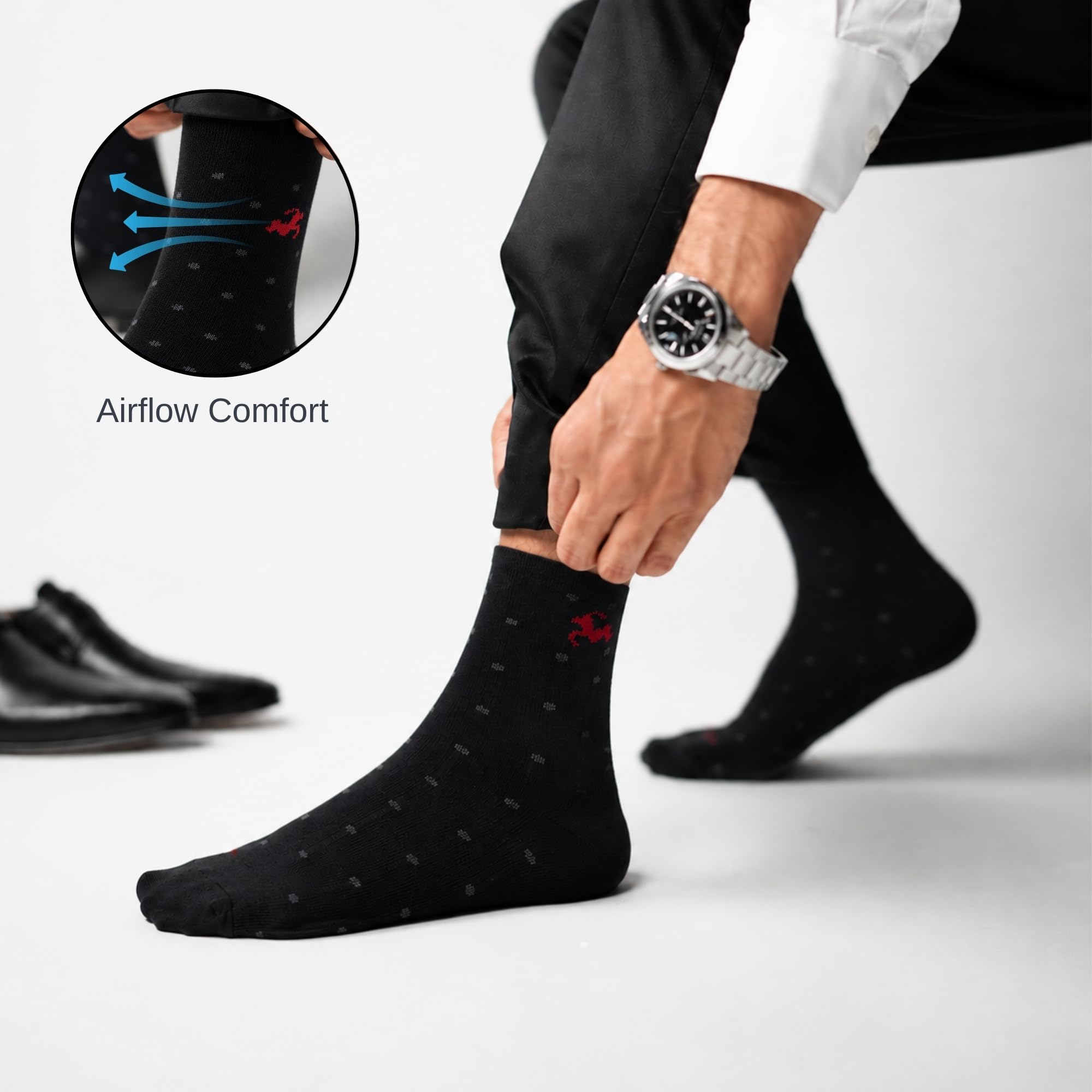 Mojaah Essentials Men’s Cotton Elegant Formal Socks (Pack of 5, Multicolor) | Moisture Wicking, Sweat Absorbent, Ultra Soft & Breathable | For Casual & Formal Wear 1