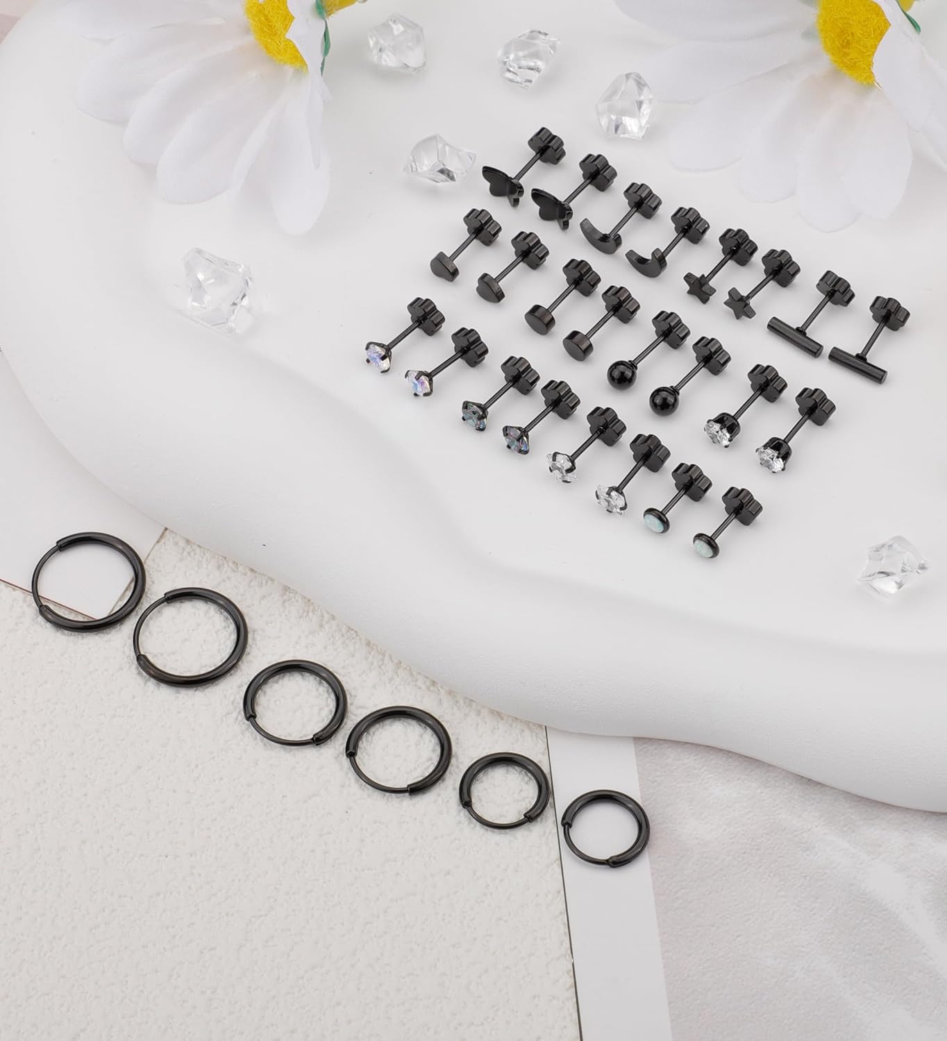 Staligue 15 Pairs Surgical Steel Earrings for Women Men Flat Back Earrings Hypoallergenic Opal Ball CZ Hoop 20 Gauge Earrings Sets for Multiple Piercing Jewelry - Image 4