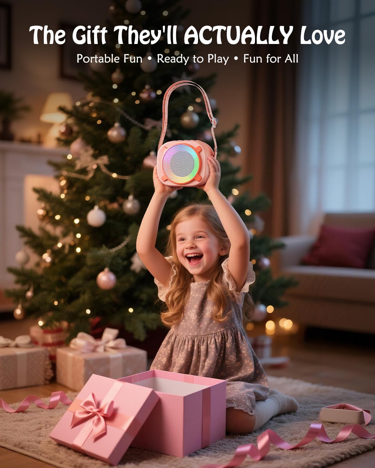 Karaoke Machine for Kids, Mini Portable Bluetooth Speaker with 2 Wireless Microphones and Party Lights for Girls Boys Family, Support USB/AUX/TF Card for Birthday Gifts Home Party - Image 2