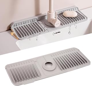 Alfombrilla para Grifo de Silicona, Protector contra Salpicaduras para Fregadero, Alfombrilla Fregadero Cocina, Almohadilla de Secado de Agua para Encimera de Cocina y Baño (Gris, 45 cm)