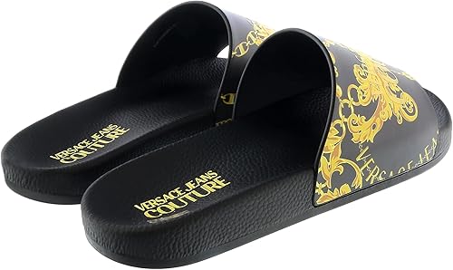 Vista 3 de Versace Jeans Couture Tobogán de piscina con patrón distintivo blancodorado para mujer