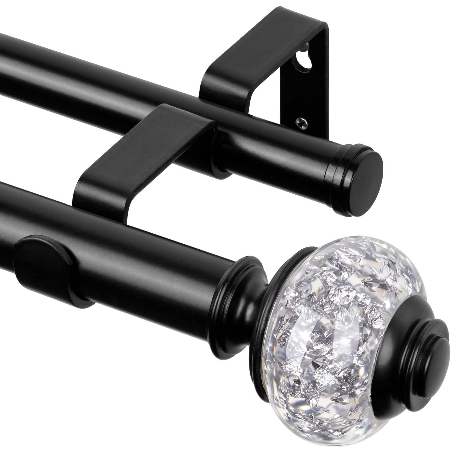 Photo 1 of 1 Inch Black Double Curtain Rod for Windows 66 to 120 Inches (5.5 to 10 Ft), USFOOK Adjustable Curtain Pole, Crystal Window Treatment Rods for Sliding Glass Door, Wall mounted