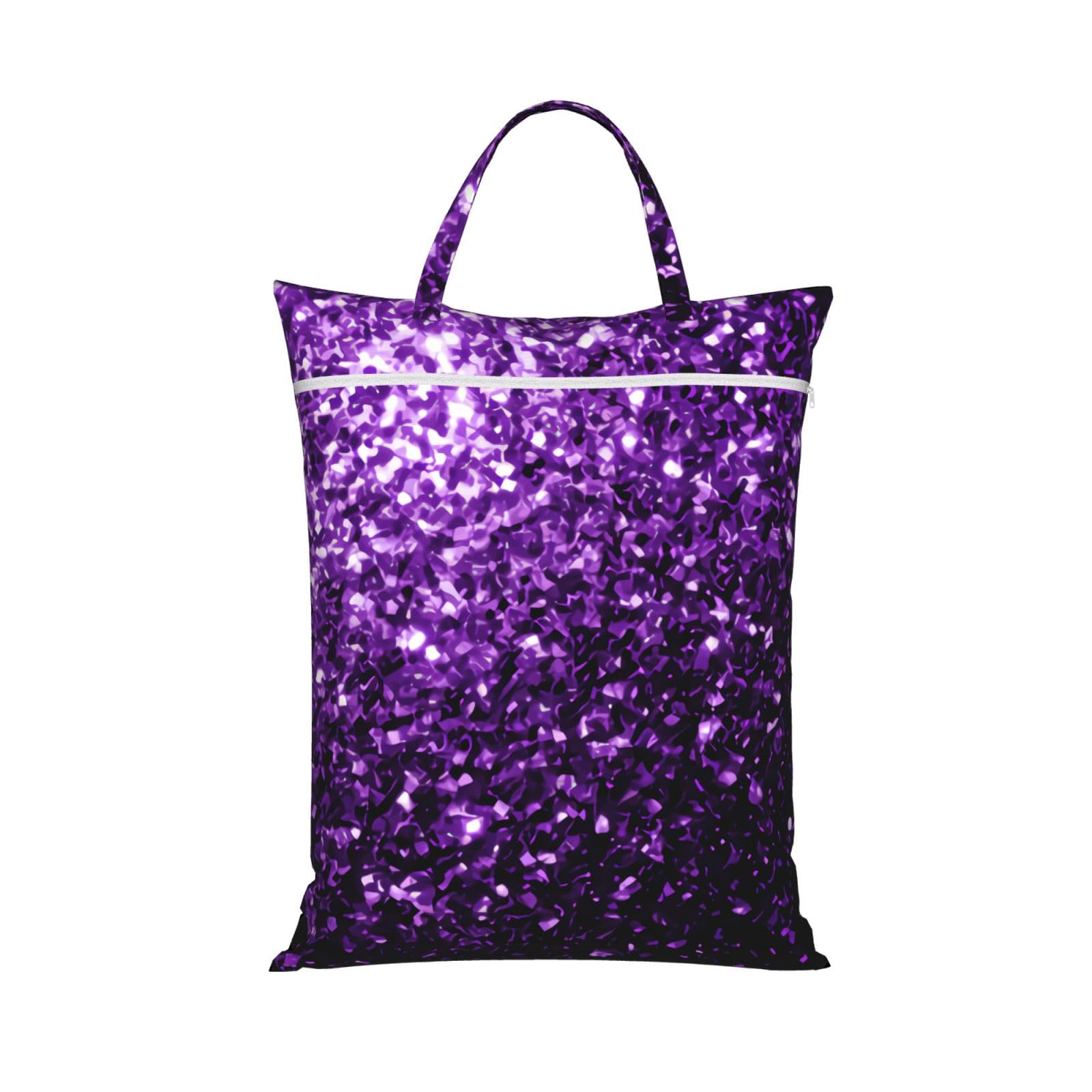 Yfsgdlbn 1 Pc Beautiful Purple Glitter Printed Travel Dirty Laundry Bag Clothes Pack Storage Basket Bag