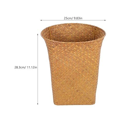 Miniatura 2 de Operitacx Cesta de basura de mimbre de jacinto de agua tejida, cubo de basura rectangular para artículos esenciales de baño, artículos de lavandería