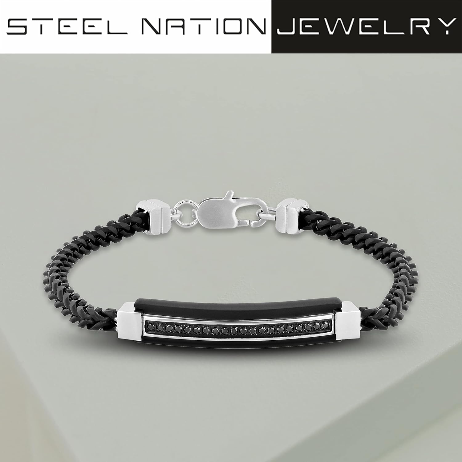 Men's Stainless Steel Black Franco Link ID Bracelet - Sleek Black Finish, 8.5" - Image 4
