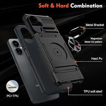 Phone Case for Boost Celero 5G 2024 Wallet Case Screen Protector, Card Holder Protective Case with Ring Magnetic Kickstand Phone Cover for Boost Mobile Celero 3 5G 2024 3rd Version 6.5 Black