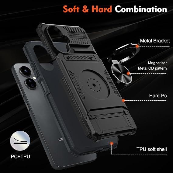Phone Case for Boost Celero 5G 2024 Wallet Case Screen Protector, Card Holder Protective Case with Ring Magnetic Kickstand Phone Cover for Boost Mobile Celero 3 5G 2024 3rd Version 6.5 Black