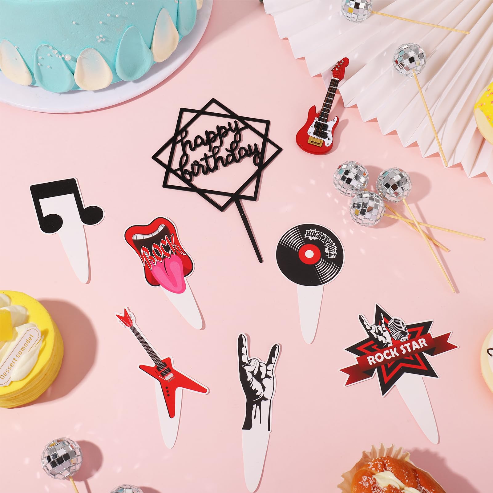 24-teiliges Disco Torten-Deko Set – Mit Gitarre, Noten & „Happy Birthday“ Für Musik-Themenpartys