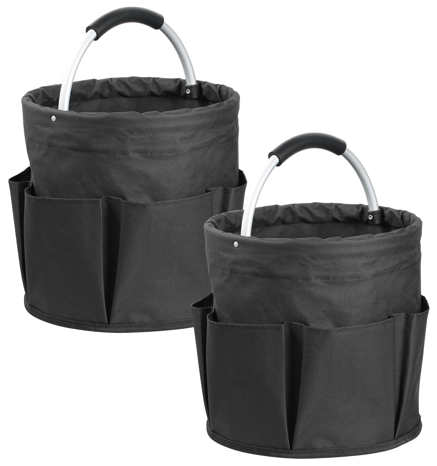 2Pcs Collapsible Cleaning Caddy with Handle, 17L Foldable Cleaning Supply Caddy, Bucket Tool Organizer in 600D Oxford Fabric, Multifunctional Storage Basket for Cleaning, Traveling, Black