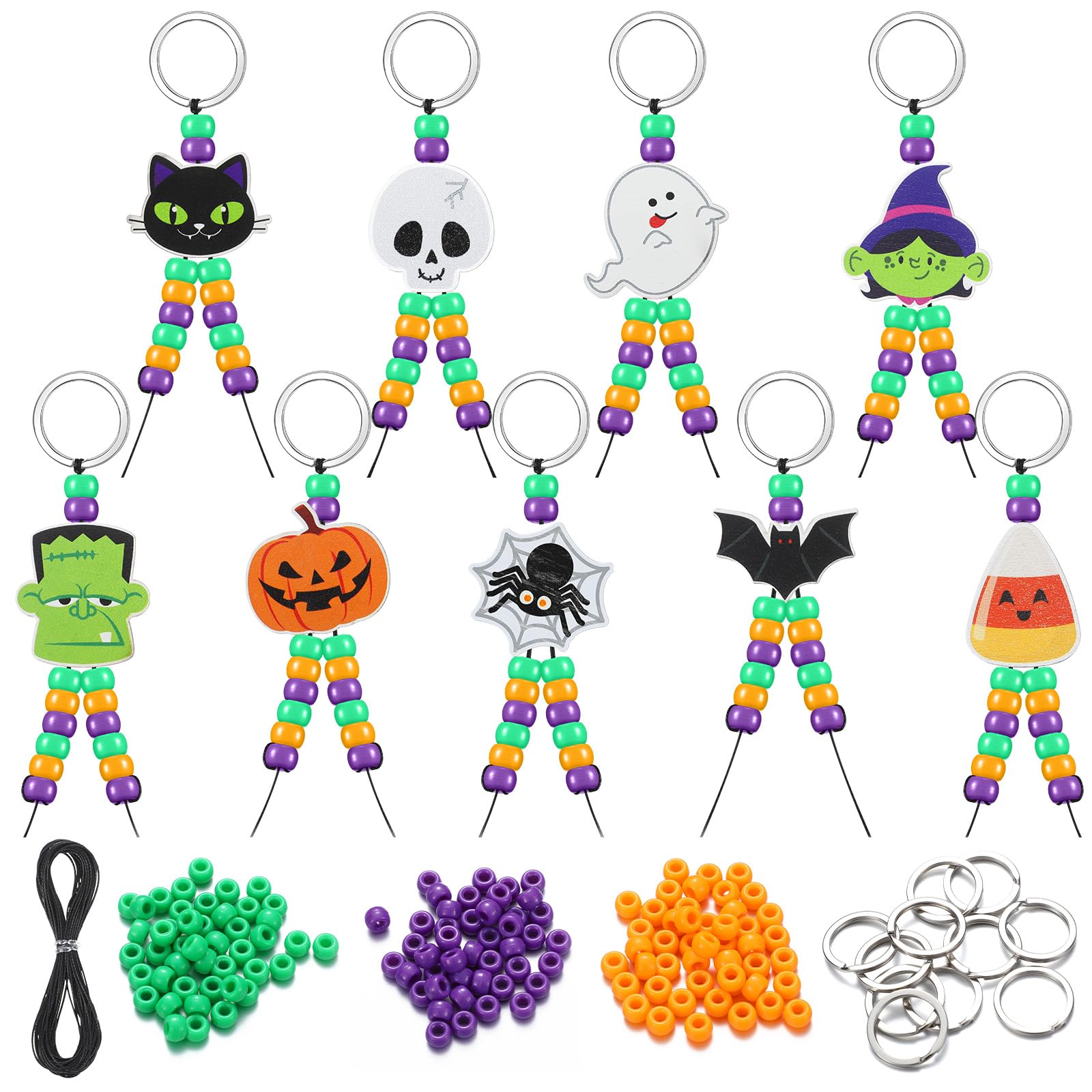 Loetere 36 Sets Halloween Beads for Keychain Making Kit Halloween Beaded Key Chain Craft Kit DIY Keychain Making Supplies Bead Craft Kit for Kids Party Favor Gifts