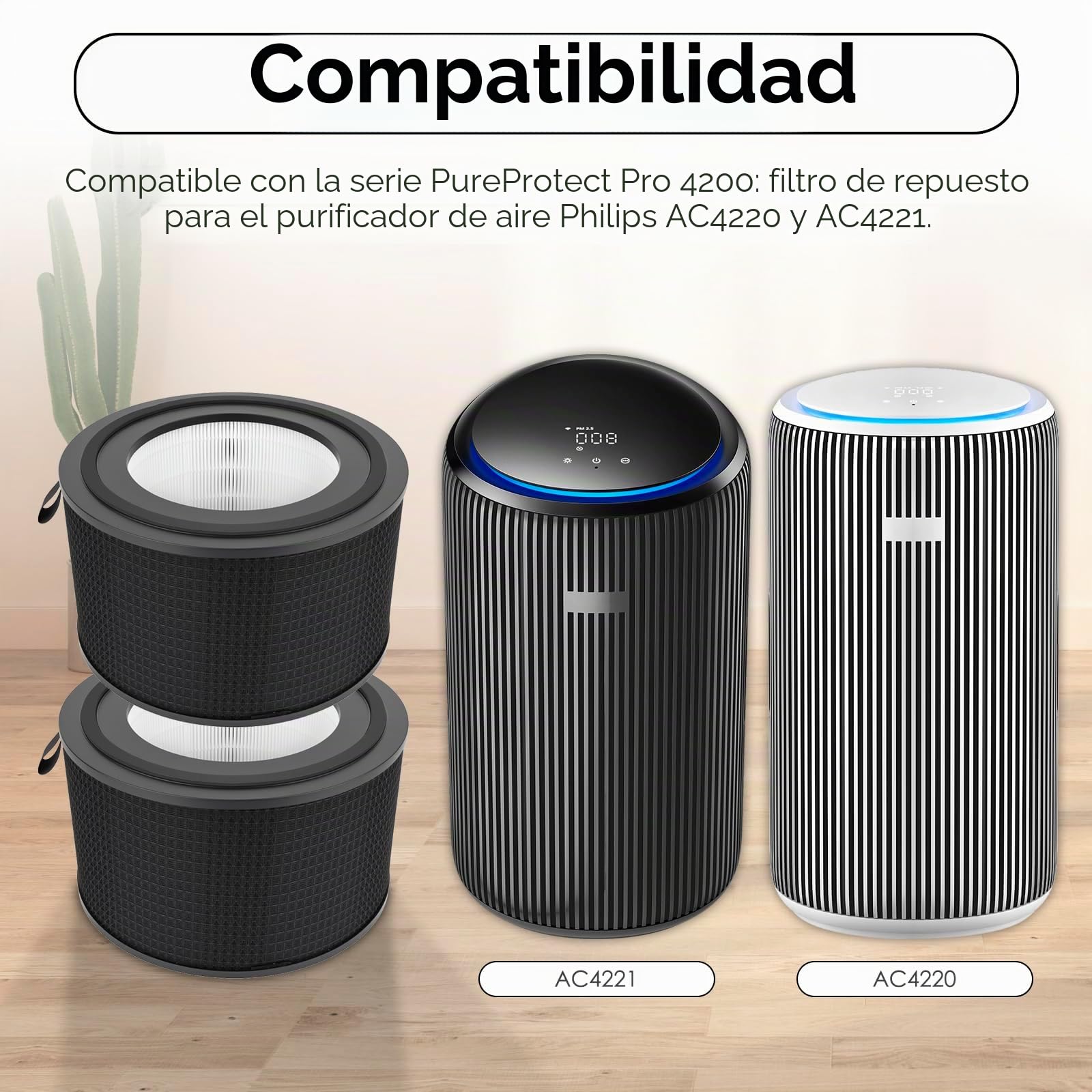 (2 piezas) FY4200 Filtros HEPA de repuesto compatible con los purificadores de aire Philips serie 4200 AC4220, AC4221 y AC4221/11, filtro HEPA H13, filtro 4 en 1 y filtro de carbón activado