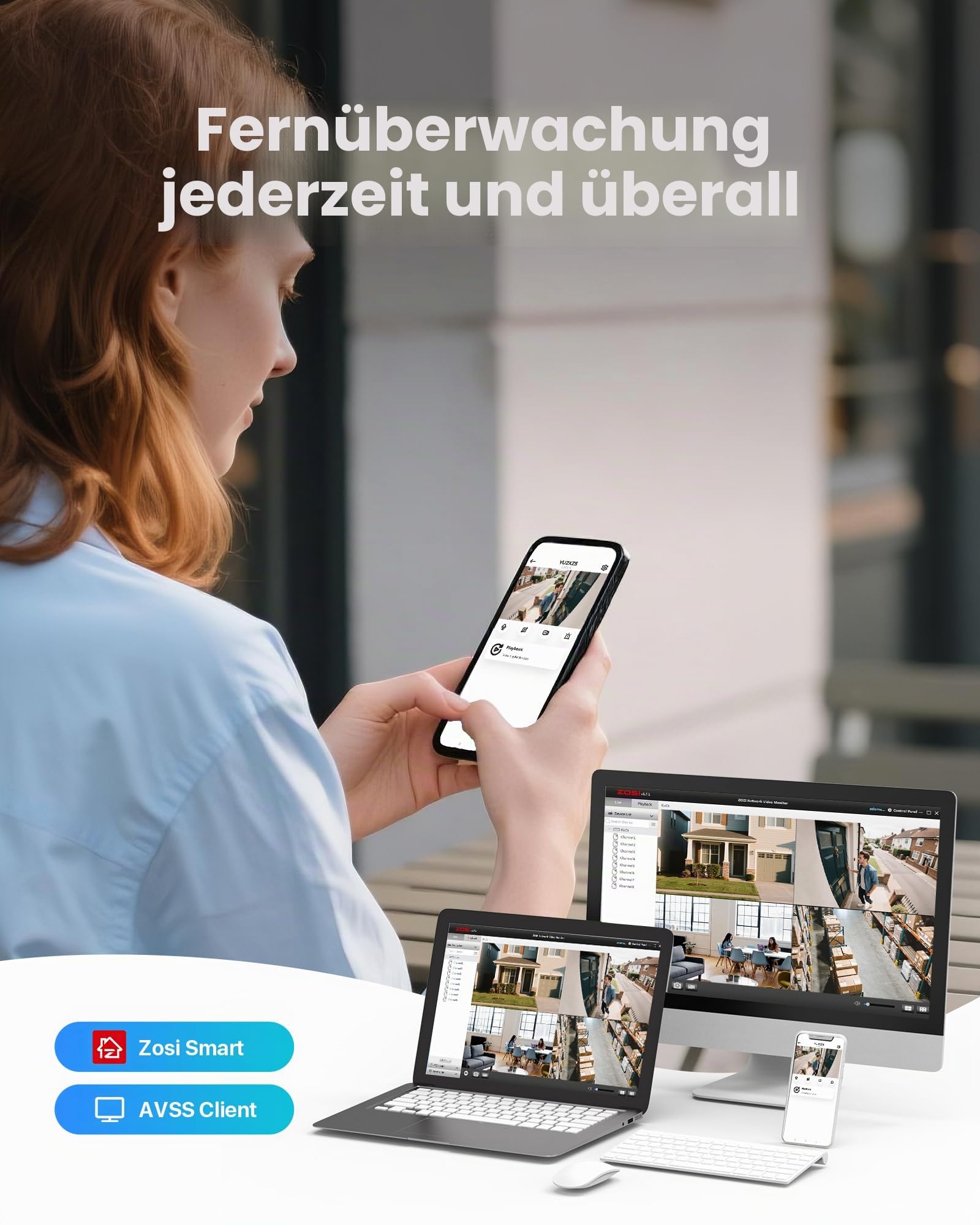 ZOSI 16CH 1080P H.265 + Überwachungskamera + DVR 4 TB, KI-Erkennung von Personen und Fahrzeugen für Heimüberwachung 24/7, Nachtsicht 24 m, Sofortwarnung und Fernzugriff