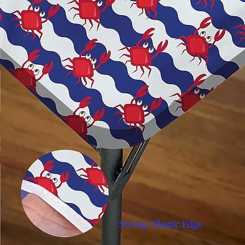 Miniatura 5 de Mantel cuadrado elástico de cangrejos, diseño náutico marítimo con diseño de cangrejos a rayas, lavable, a prueba de derrames, se adapta a mesas de