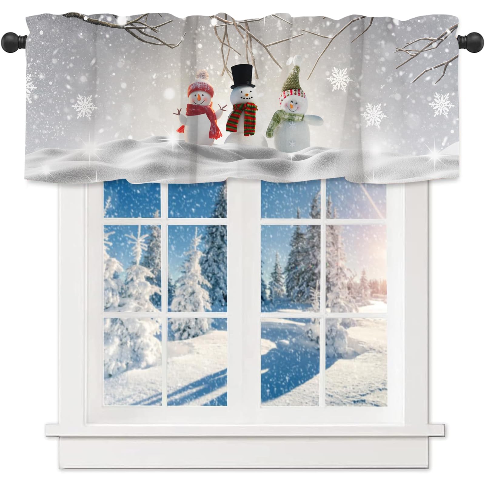 Cantonnières de fenêtre Noël rideaux courts bonhomme de neige