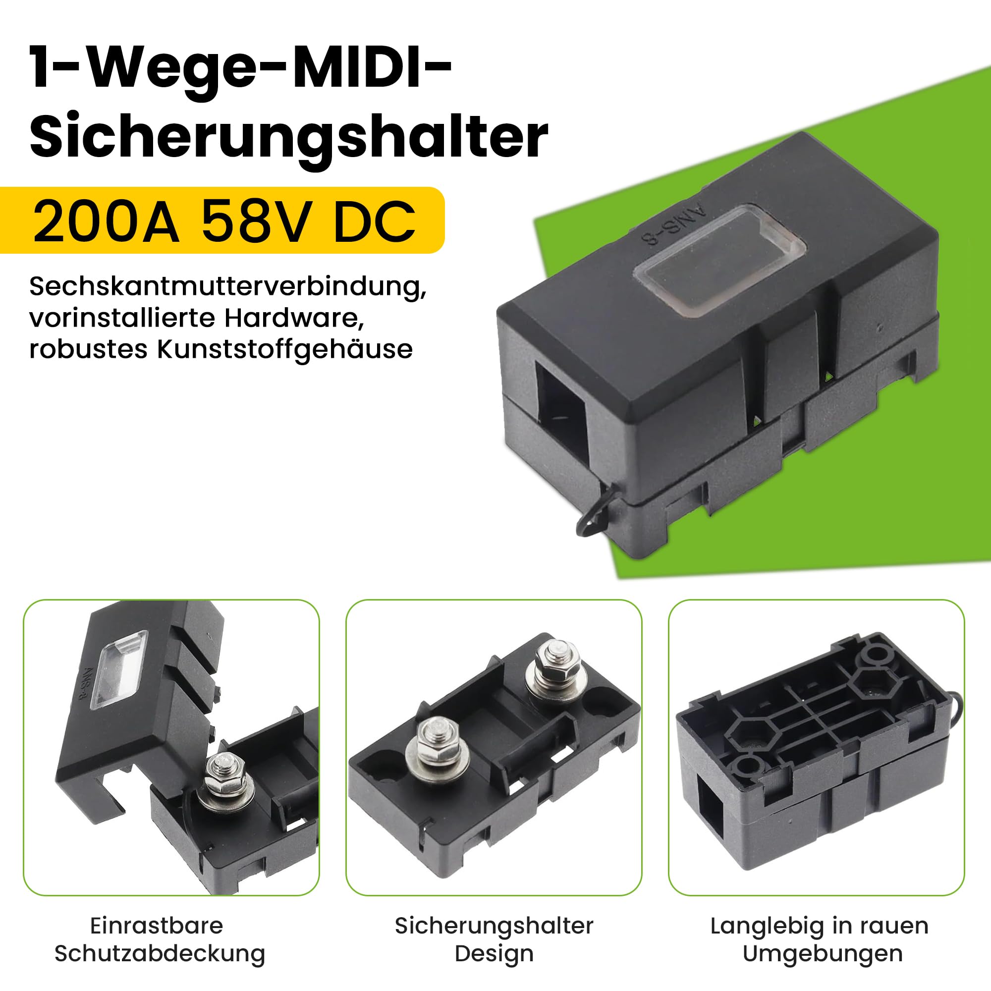 Cable de batería de 1,5m y 16mm² con portafusibles MIDI y conexión por tornillo a M8.