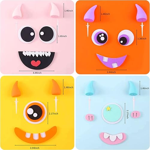 Vista 2 de JeVenis Juego de 4 adornos para tartas de monstruos pequeños – decoraciones de pastel de monstruo para fiestas de cumpleaños