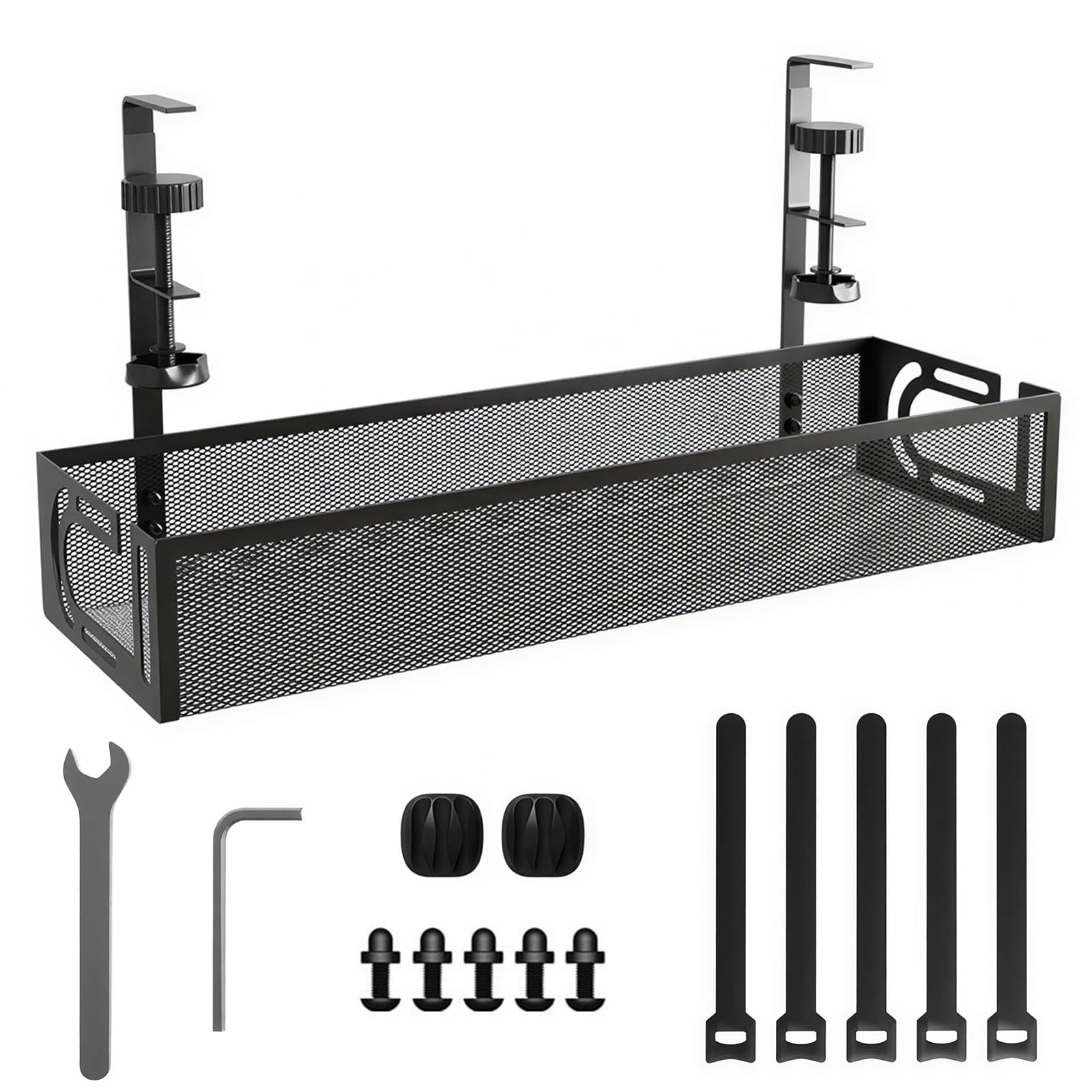 Bandeja Organizador de Cables para Escritorio, sin Taladro, con Abrazadera, Bandeja Metálica Gestión Cables, no Daña la Mesa, Organizador de Cable para Hogar y Oficina